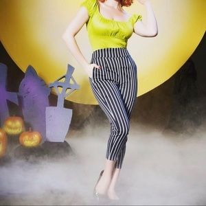 Pinup Couture Black Victorian Stripe Cigarette Pants Size Medium. Gently worn.